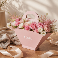 Sac cadeau en papier rose plat ouvert avec poignée, porte-bouquet romantique pour fleuristes, cadeaux pour la Saint-Valentin, soirée romantique