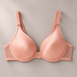 Soutien-gorge à armatures souple rose pêche pour femme, fermeture avant, crochet facile à enfiler et retirer, ailes en maille à soutien doux en trois parties - Product Image 4