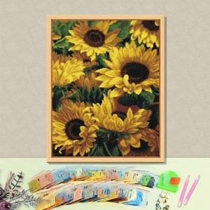 Kit de peinture diamant imprimé tournesols avec cadre, style classique rectangulaire, perles carrées, art floral DIY - Product Image 1