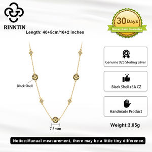 RINNTIN BGMN64 venta al por mayor S925 plata esterlina negro Shell 5A CZ trébol de cuatro hojas encanto gargantilla collar - Product Image 3