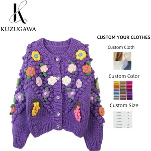 Suéteres de Moda Personalizados OEM/ODM, Suéteres <span class=keywords><strong>Vintage</strong></span> Divertidos Hechos a Mano con Flores, Suéteres Dulces para <span class=keywords><strong>Mujer</strong></span> con Cuello Redondo, Cierre de Botón, Manga Larga - Product Image 1