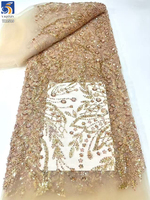 Tissu brodé de sequins YX1519 300 g/m², motif floral violet, pour robe de bal et robe de soirée
