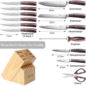 Kitchen Knife Wood Handle 14PCS Block Kitchen Knife Set Stainless Steel Blade With Wooden Handle Chef Knives Set With Black All Purpose For Home Kitchen
