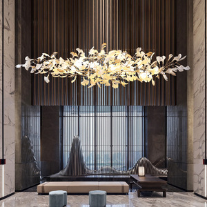 Luminaire suspendu moderne personnalisé en feuille de Ginkgo en or branche artistique design lustre de plafonnier de hall d'hôtel décoratif pour hall d'entrée - Product Image 1