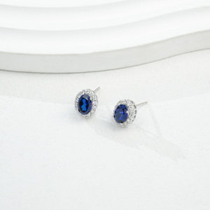 925 silver oval cultivated blue treasure <b>earrings</b> with inlaid <b>earrings</b> - Product Image 2
