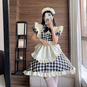 Lolita Maid Outfit Red Checkered Plus Size Cosplay Costume Summer 2022 Polyester Fiber Dress Anime Role Play - Product Image 4