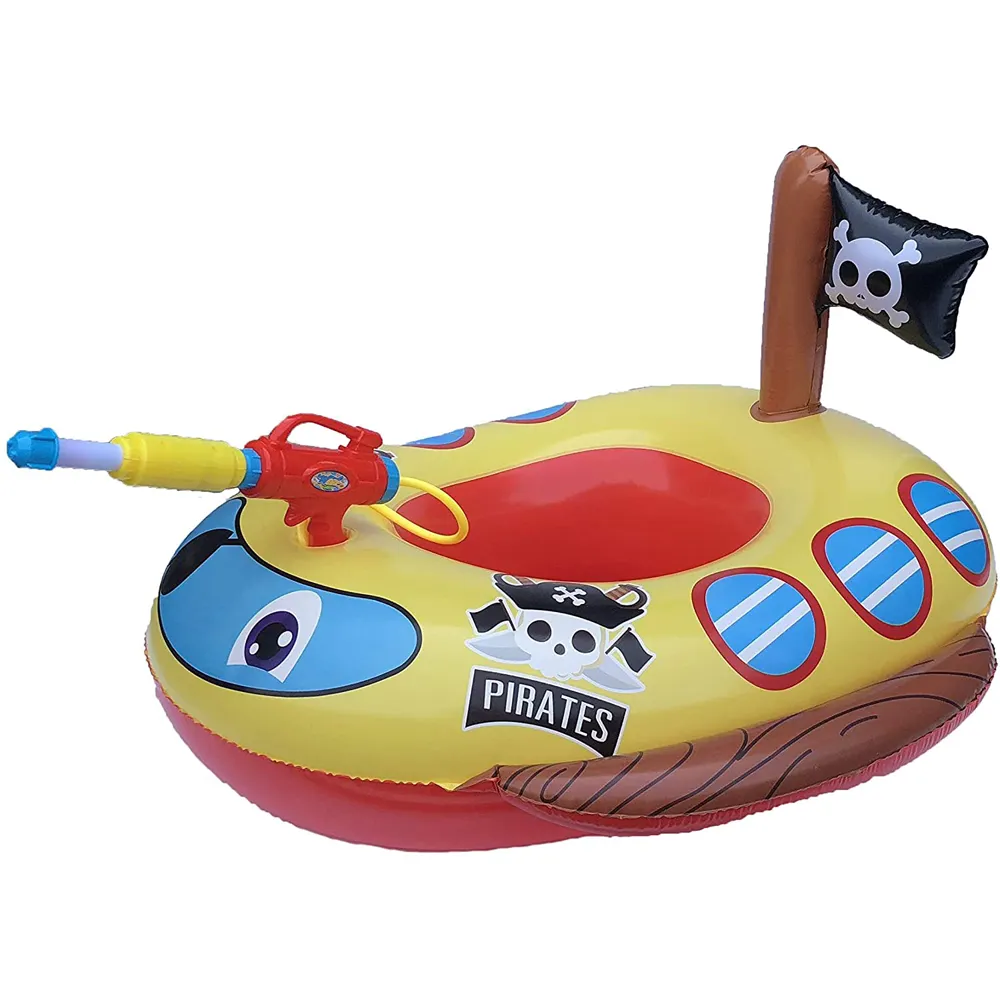 Groothandel Zomer Party Zwembad Leuk Spel Water Blaster Opblaasbare Piraat Boot Baby Float Met Waterpistool Opblaasbare Ruiter Voor Kinderen