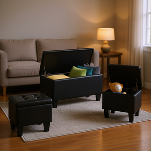 <b>Storage</b> Ottoman <b>Bench</b> Set 3 In 1 Tufted Linen <b>For</b> Living Room Entryway <b>Hallway</b> Home Furniture Modern Design - Product Image 2