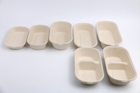 Plateau alimentaire biodégradable en bagasse de canne à sucre avec couvercle assiette vaisselle jetable récipient alimentaire en canne à sucre 1000ml motif végétal