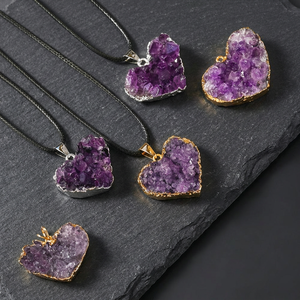 Collar con Colgante de Cristal de Amatista Natural, Forma de Corazón Irregular, Material para Joyería - Product Image 4