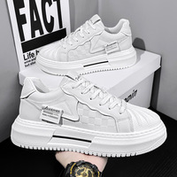 Sommer Herren Mesh Schnür-Sneaker Atmungsaktive Runde Zehenkappe Dicksohlige Laufschuhe Höhenerhöhende Weiße Schuhe