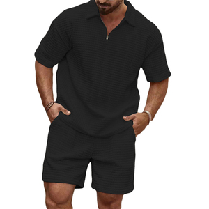 Completo Sportivo Estivo 2026 da <span class=keywords><strong>Uomo</strong></span>, Taglie Forti, <span class=keywords><strong>Tuta</strong></span> Casual con Polo in Tessuto Waffle, Set da Jogging 2 Pezzi con <span class=keywords><strong>Pantaloncini</strong></span> da Allenamento - Product Image 4