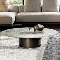 Table basse en marbre poli de luxe personnalisée, écologique, imperméable, portable, résistante à l'usure, table centrale moderne en pierre naturelle