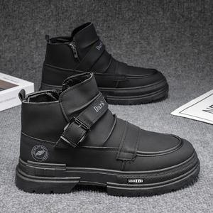 Men's Fashion Yellow Platform Boots Buckle Strap Zipper Closure Durable Anti Slip High Top Casual Boots For Daily Outdoor - Product Image 2