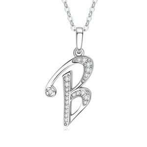 Collana con Ciondolo Lettera B in Argento 925 con Cristalli e Strass, Stile Classico Unisex per Uso Quotidiano, Catena a Maglia Quadrata - Product Image 1