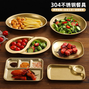 Vintage Gold Stainless Steel Plate Rectangular 304 Grade Plated For Barbecue Grilling Serving Dish Tray Industrial Style - Product Image 5