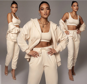 Conjunto de chándal de 3 piezas de moda para mujer al por mayor, chándal con cremallera en blanco, chándal personalizado con logotipo unisex - Product Image 2
