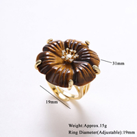 Cincin Bunga Kristal Berwarna Emas Grosir untuk Wanita, Perhiasan Batu Alam Berlapis Tembaga, Hadiah
