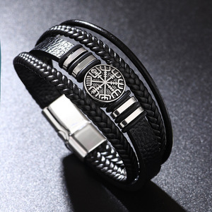 2025 Tốt Nhất Bán <span class=keywords><strong>Handmade</strong></span> Người Đàn Ông Của Sợi Dây Thừng Từ Da Vòng Đeo Tay Với Nhiều Lớp Dệt La Bàn Đồ Trang Sức Món Quà Cá Tính Vòng Đeo Tay - Product Image 5