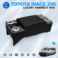 Lussuoso Bracciolo in Pelle PU Nera con Vano Portaoggetti e Portabicchieri per Console Centrale Auto Toyota HiAce Serie 200