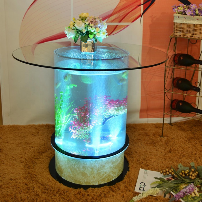LED Acrylic Light Fish Tank Dining Table - Modern Round Aquarium