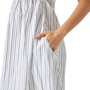 Vestido Midi Casual de Verano con Tirantes, Rayas y Busto Fruncido, de Algodón y Lino, Corte A - Product Image 4