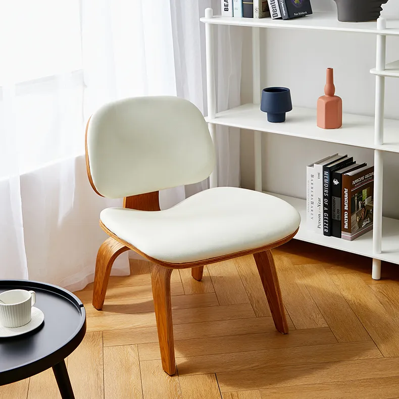 Silla de salón de madera sólida de estilo nórdico, muebles para el hogar, sillón de salón de cuero tejido