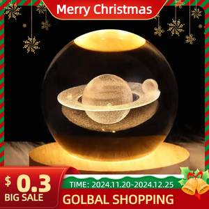 โคมไฟตั้งโต๊ะประดับคริสตัลทรงลูกบอล3D แฟชั่นขายดีโคมไฟกลางคืน LED ชาร์จ USB ได้สำหรับตกแต่งบ้านฐานไม้เรืองแสงคริสตัล - Product Image 2