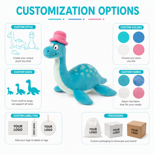 Peluche Dinosaure Bleu Turquoise Adorable, Jouet en Peluche Personnalisé, Poupée Monstre Douce avec Chapeau Rose, Faible MOQ, Service OEM ODM, Fournisseurs Directs - Product Image 1