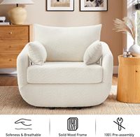 Fauteuil d'appoint pivotant à 360°, 39,3 pouces, en tissu bouclé Sherpa surdimensionné, avec coussins de dossier et d'accoudoirs amovibles, base en traîneau, doux et confortable