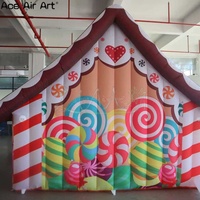 Maison de Noël géante gonflable avec décorations de canne à sucre, maison gonflable de vacances pour la cour extérieure, les événements et les fêtes.