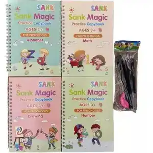 çocuklar kitap kullanımlık mektup Suppliers-Numarası alfabe çizim yeniden kullanılabilir el yazısı 4 adet Sank sihirli pratik defterini ile çocuklar için kalemler