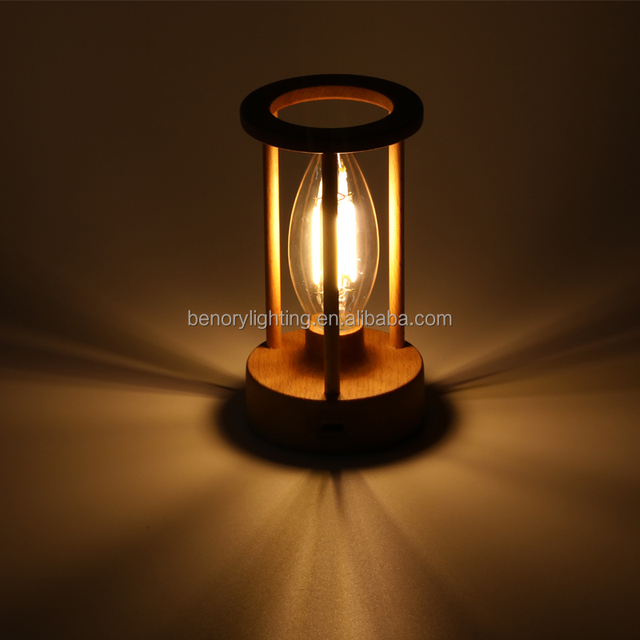 Modern Style 5V Rechargeable Cordless LED Table Night Lamp Wooden Candle Desk Light with PIR Motion Sensor and Touch Sensor
