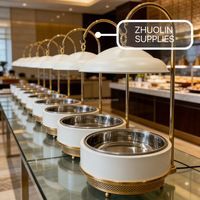 Chauffe-Plats de Luxe Rond en Acier Inoxydable 8L pour Mariages et Buffets, avec Couvercle Suspendu Doré, pour Œufs et Aliments