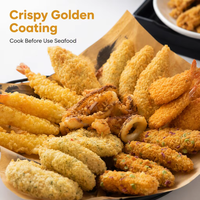 Vente en gros d'anneaux de calamars de crevettes de fruits de mer panés épicés et salés pré-frits bâtonnets de crabe ingrédients poisson et frites pour adultes