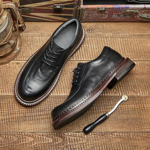Chaussures en cuir véritable de style vintage, effet vieilli, bout rond, design classique décontracté, chaussures habillées et richelieu pour hommes - Product Image 4