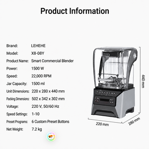 Licuadora Comercial Multifuncional de Alta Potencia con Carcasa Insonorizada para Uso Doméstico, Ideal para Smoothies y Batidos - Product Image 5