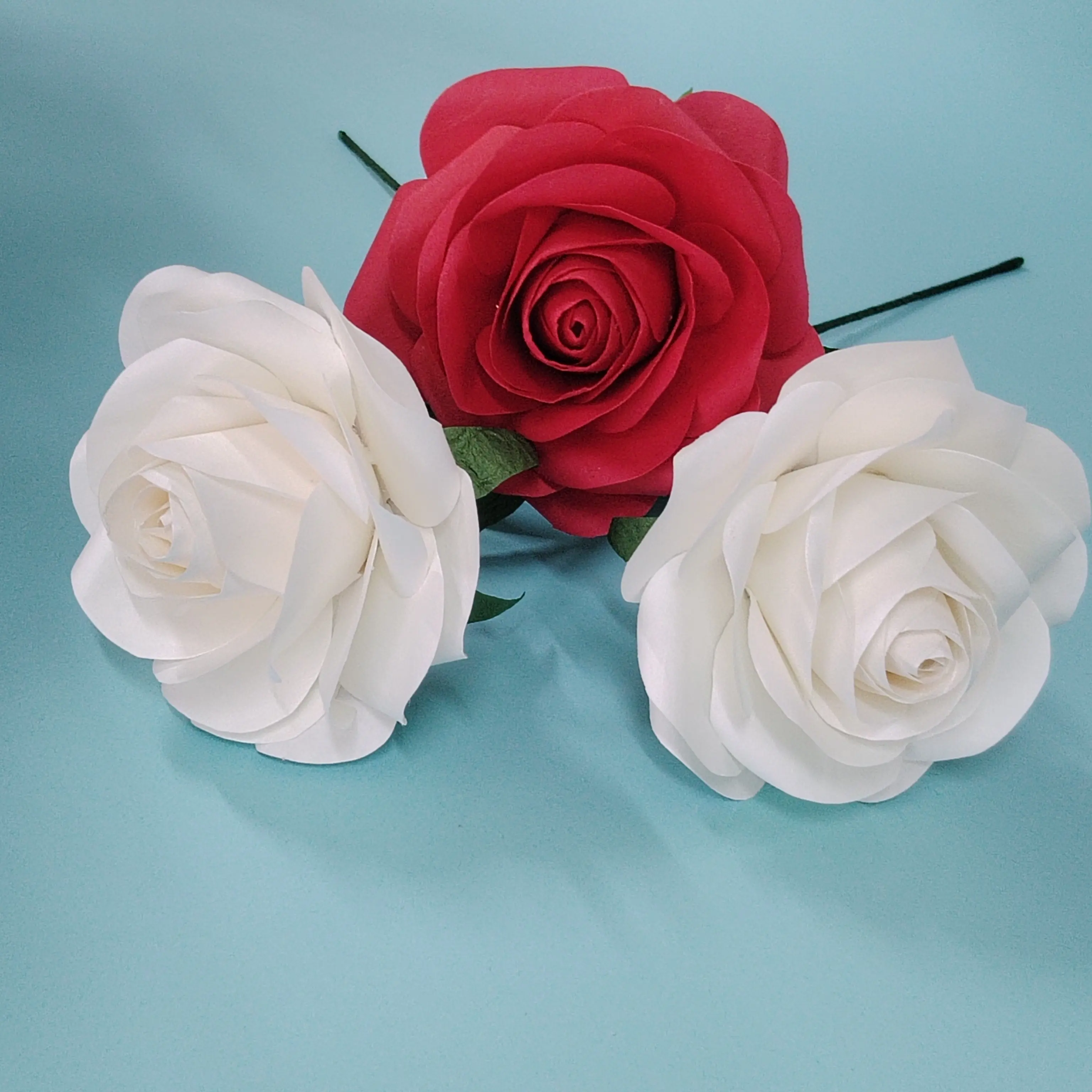 China Factory Good Quality cheap paper flower Real Touch Rose head Red rose wedding decoration wholesale paper flower