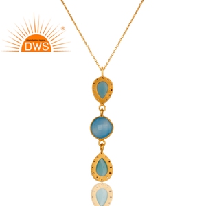 Blue Chalcedony Gemstone Necklace Indian Fashion 925 Sterling Silver Gold Plated Designer Necklace Jewelry Wholesale - Product Image 2