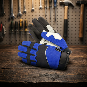 Gants de travail antidérapants en PU JNA GROUP avec bracelet réglable, anti-vibrations, usage général, couleur bleu-noir, sans latex - Product Image 3