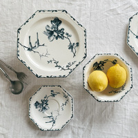 Service de table 7 pièces en porcelaine à motif végétal chinois, en porcelaine fine, écologique, design italien moderne et luxueux, assiettes et plats