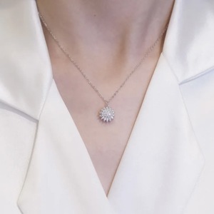 Sunflower Pendant Necklace 18K Gold Plated Stainless Steel Pave Setting Flower Design For Women Party Jewelry - Product Image 2