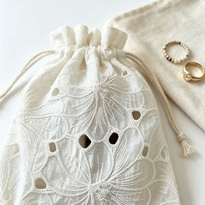 In-stock Hollow-out Embroidered Organza Drawstring Pouch Cosmetic Jewelry <b>Storage</b> Bag with Custom Label LOGO - Product Image 5