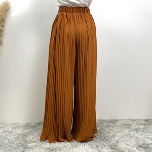 2296# Pleated Chiffon Gorgeous Wide Leg Pants With Elastic Waistband Islamic Women <b>Summer</b> Fashion Long Trousers 3 Colors - Product Image 6