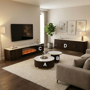 Modern Travertine Stone TV Stand with <strong>Walnut</strong> Wooden <strong>Cabinet</strong> and Golden Stainless Steel Living Room Villa Apartment Furniture - Product Image 5