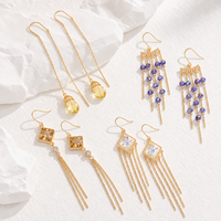 Anting-anting gantung kristal panjang grosir Xuping Jewelry, berlapis emas 18K, bentuk hati, bunga, bintang, untuk pesta wanita dan pengantin.