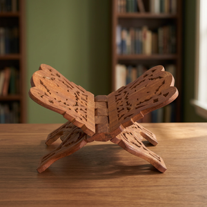 Traditional <b>Foldable</b> Carved Wooden Quran Holder Stand with Quran Reading Design for Home Mosque Office Religious Use - Product Image 4