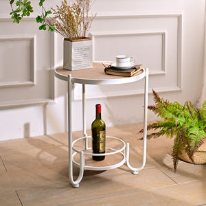 INNOVA European Style Modern Round White Wood and Metal Coffee <b>Table</b> with Shelf Decorative Home Accent <b>Living</b> <b>Room</b> Furniture - Product Image 3