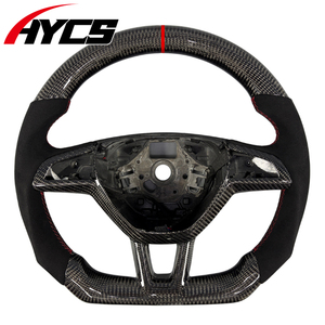 Volante de Cuero y Fibra de Carbono Personalizado para <span class=keywords><strong>Skoda</strong></span> Octavia RS Scout Kodiaq <span class=keywords><strong>Fabia</strong></span> Superb Scala Rapid - Product Image 1