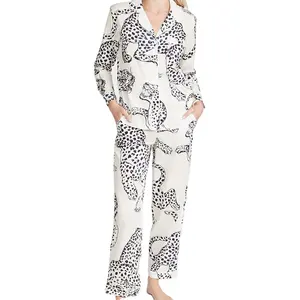 New Arrival Popular Animal printed Long Sleeve Women Sleepwear Pajamas Satin silk